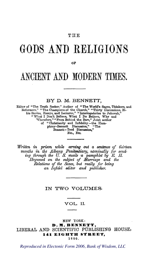 (image for) The Gods and Religions of Ancient and Modern Times - Vol. 2 - Click Image to Close